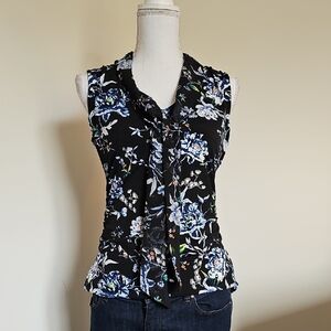 WHBM Floral Sleeveless Top - Black and Blue